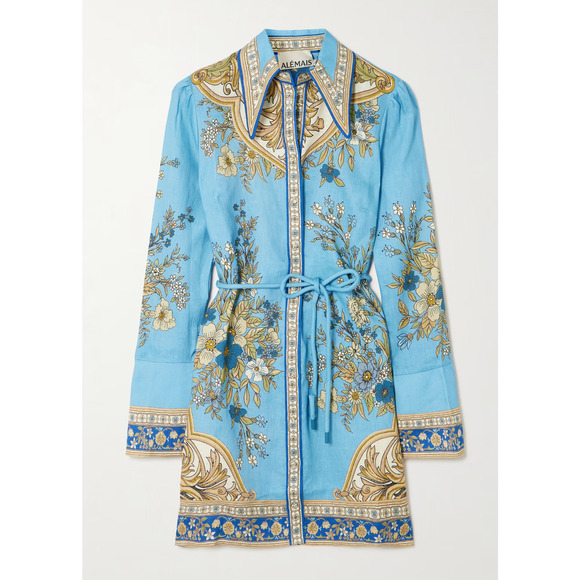 Alemais Cassie belted printed linen mini dress US 8 - Picture 1 of 6